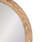 Specchio da parete rotondo da 24" con cornice in legno massello Chevron – Marrone