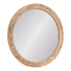 Specchio da parete rotondo da 24" con cornice in legno massello Chevron – Marrone