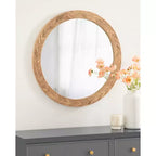 Specchio da parete rotondo da 24" con cornice in legno massello Chevron – Marrone