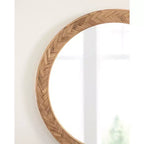 Specchio da parete rotondo da 24" con cornice in legno massello Chevron – Marrone