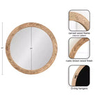 Specchio da parete rotondo da 24" con cornice in legno massello Chevron – Marrone