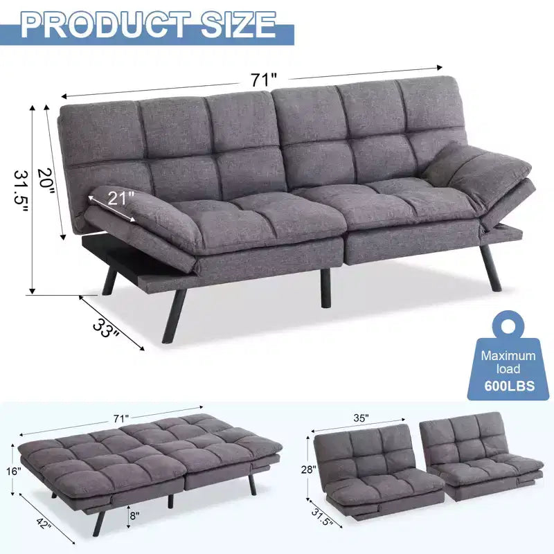 Divano letto convertibile in ecopelle da 71" con Memory Foam – Loveseat con schienale sdoppiato