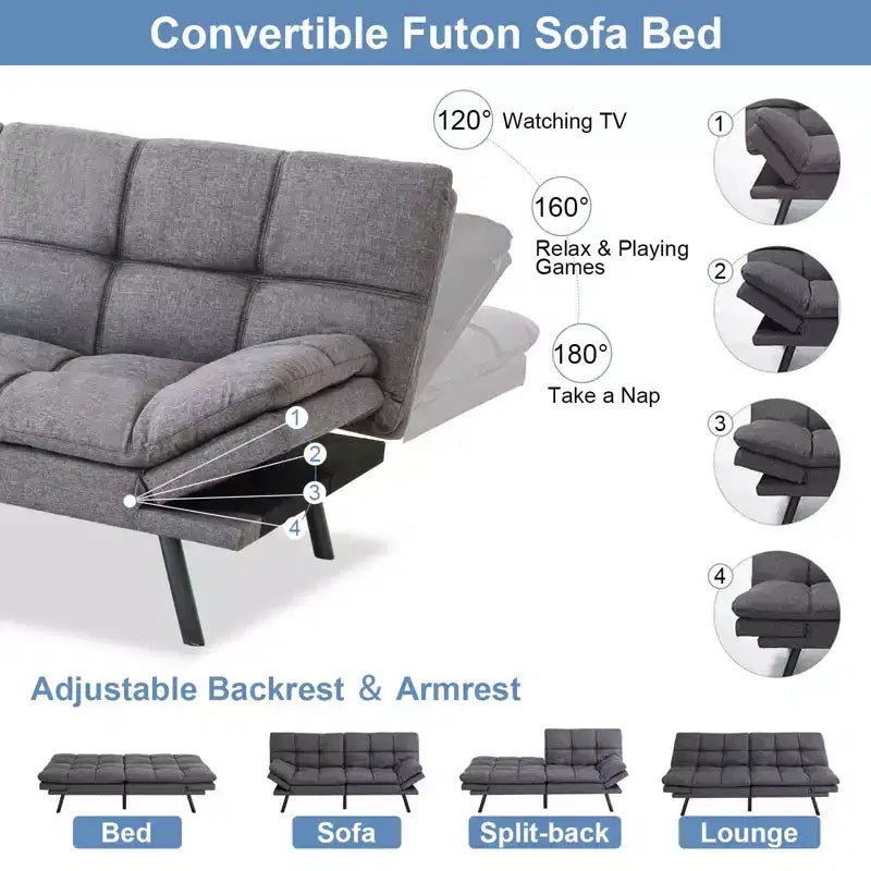 Divano letto convertibile in ecopelle da 71" con Memory Foam – Loveseat con schienale sdoppiato