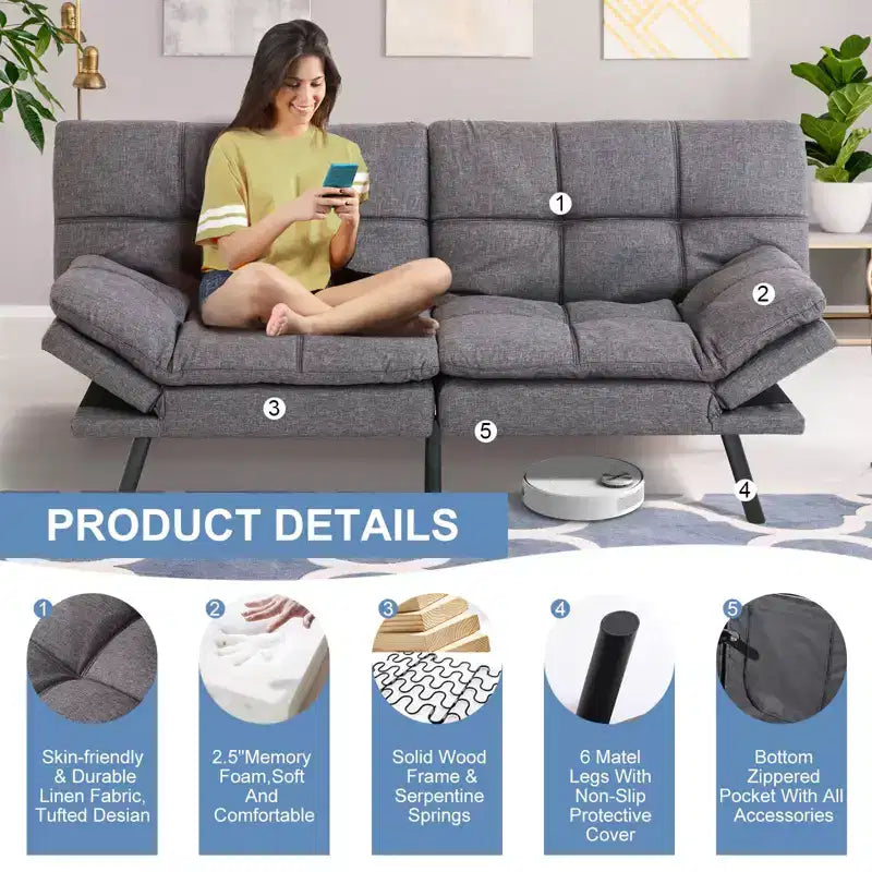 Divano letto convertibile in ecopelle da 71" con Memory Foam – Loveseat con schienale sdoppiato