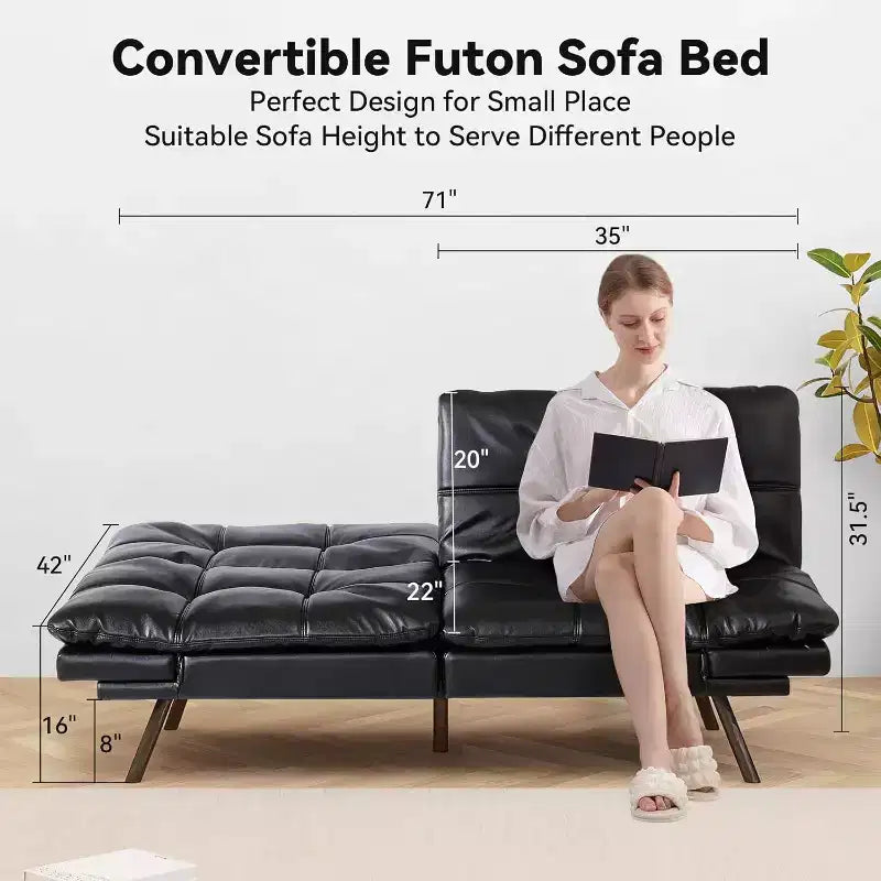 Divano letto convertibile in ecopelle da 71" con Memory Foam – Loveseat con schienale sdoppiato