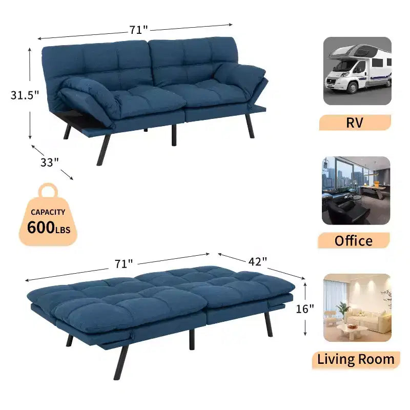 Divano letto convertibile in ecopelle da 71" con Memory Foam – Loveseat con schienale sdoppiato