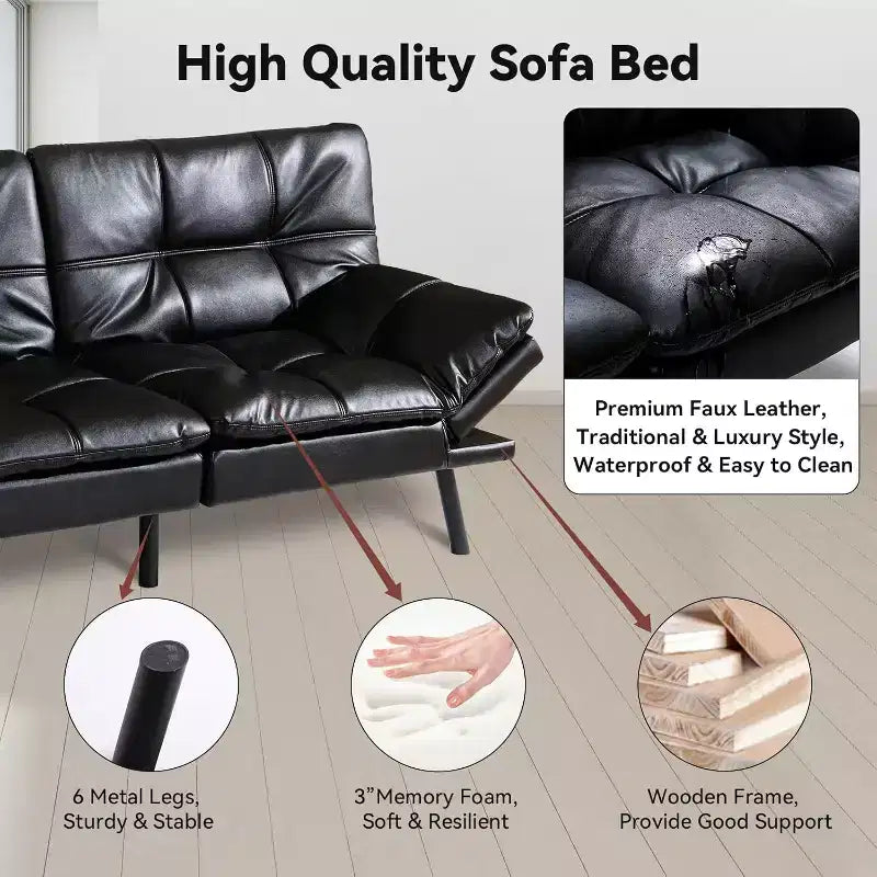 Divano letto convertibile in ecopelle da 71" con Memory Foam – Loveseat con schienale sdoppiato