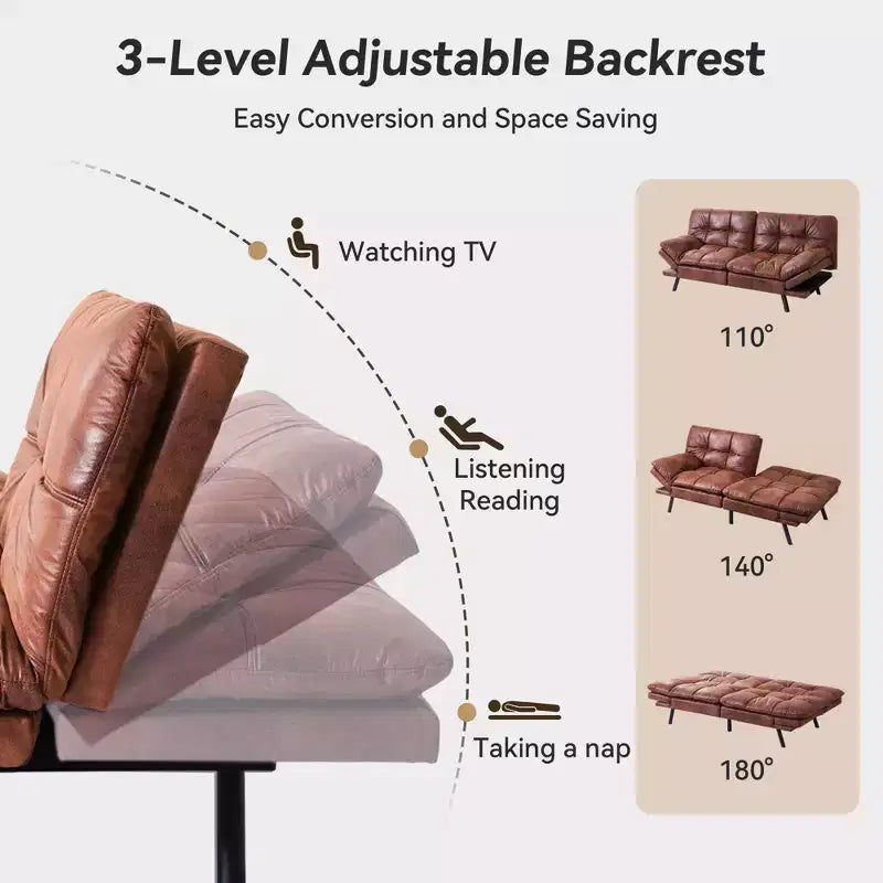 Divano letto convertibile in ecopelle da 71" con Memory Foam – Loveseat con schienale sdoppiato