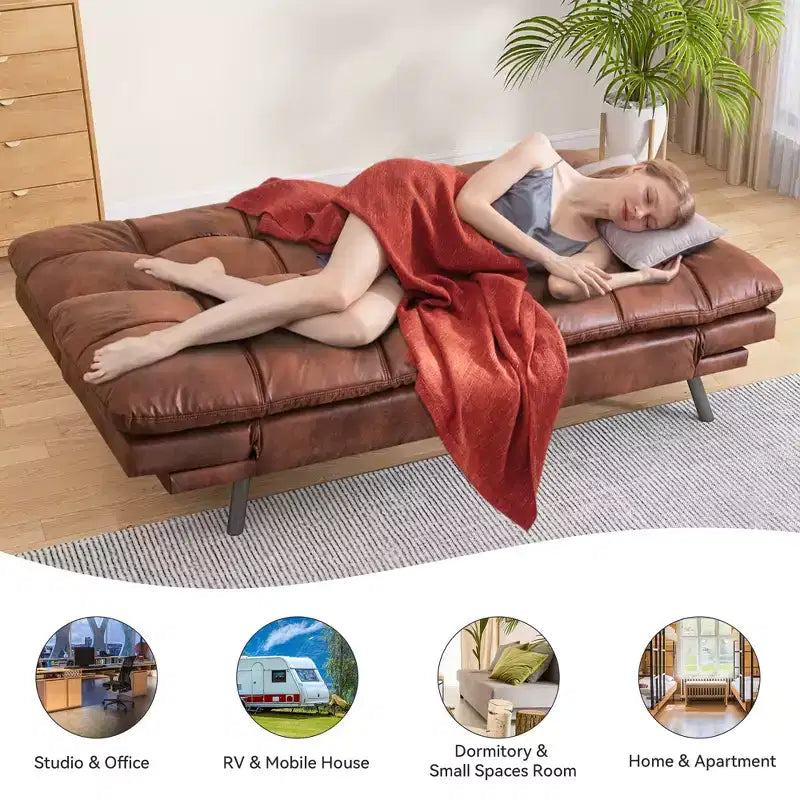 Divano letto convertibile in ecopelle da 71" con Memory Foam – Loveseat con schienale sdoppiato