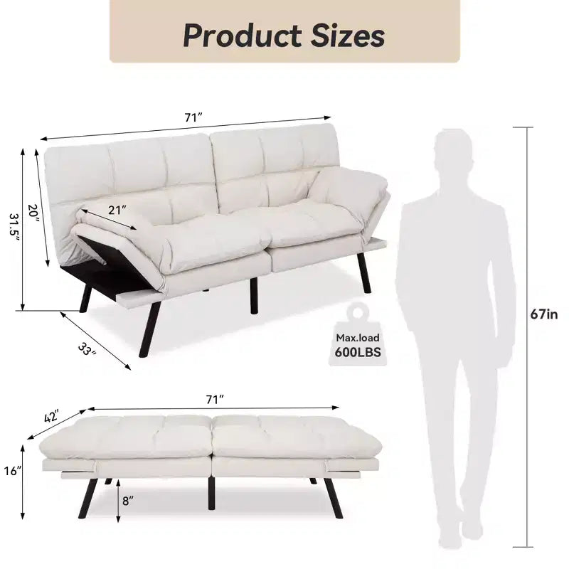 Divano letto convertibile in ecopelle da 71" con Memory Foam – Loveseat con schienale sdoppiato