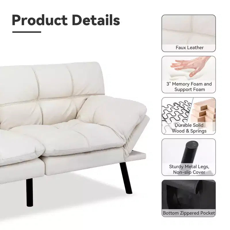 Divano letto convertibile in ecopelle da 71" con Memory Foam – Loveseat con schienale sdoppiato
