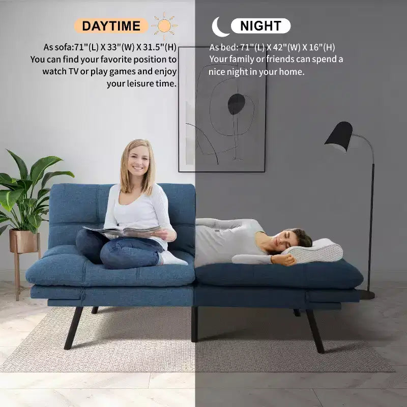 Divano letto convertibile in ecopelle da 71" con Memory Foam – Loveseat con schienale sdoppiato
