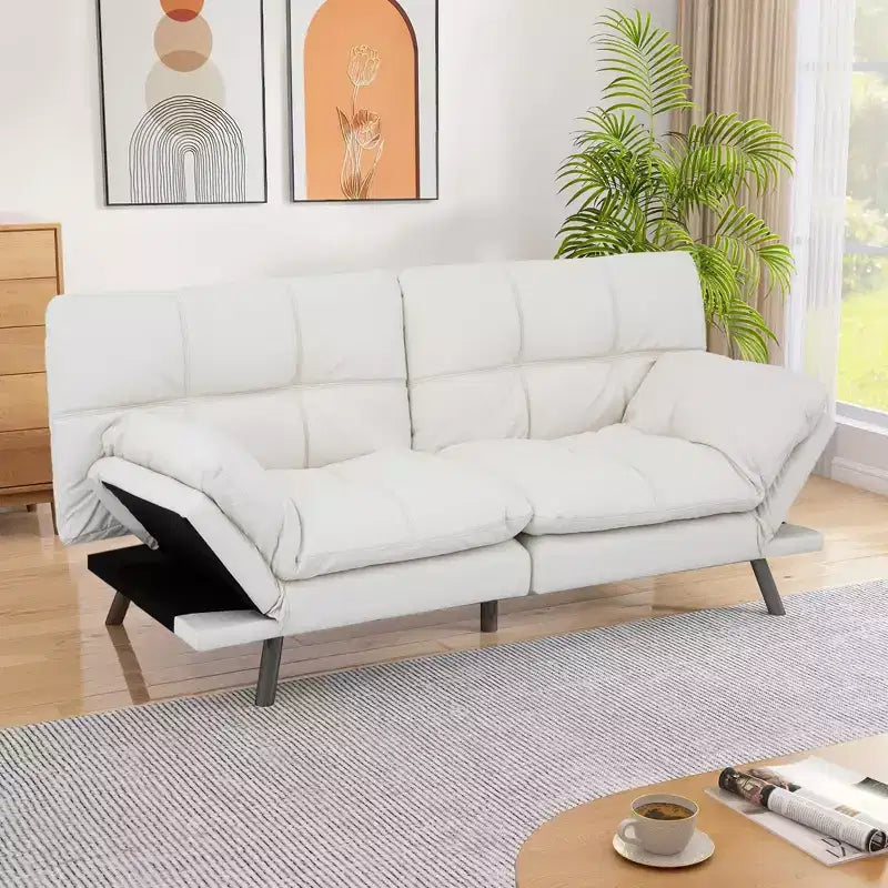 Divano letto convertibile in ecopelle da 71" con Memory Foam – Loveseat con schienale sdoppiato