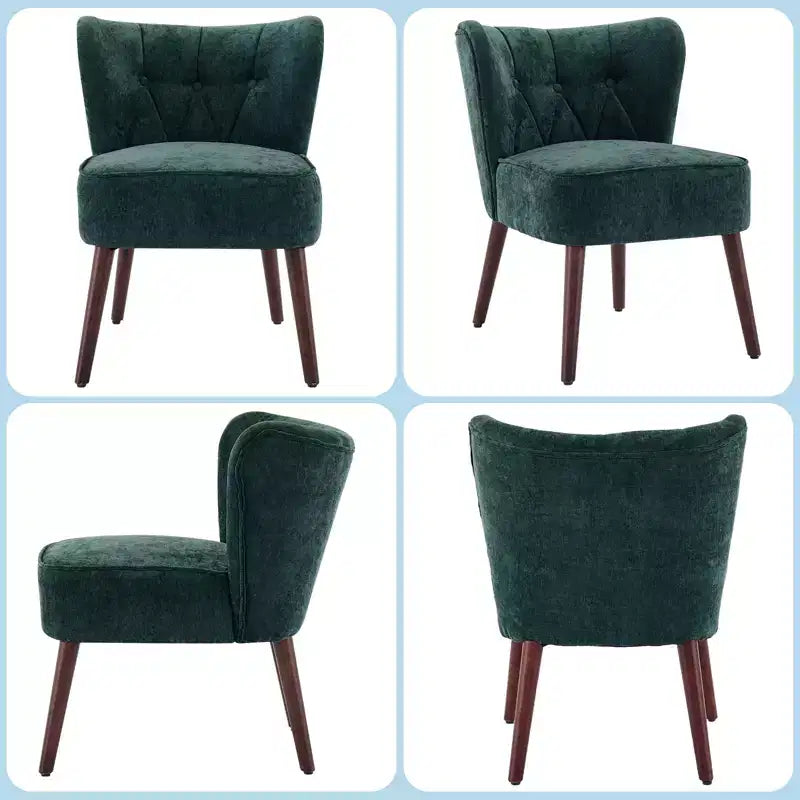 Poltrona moderna con schienale ad ali - Sedia lounge senza braccioli con gambe in legno, sedia laterale imbottita trapuntata per toeletta, tessuto confortevole, per soggiorno, camera da letto, patio