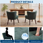 Poltrona moderna con schienale ad ali - Sedia lounge senza braccioli con gambe in legno, sedia laterale imbottita trapuntata per toeletta, tessuto confortevole, per soggiorno, camera da letto, patio
