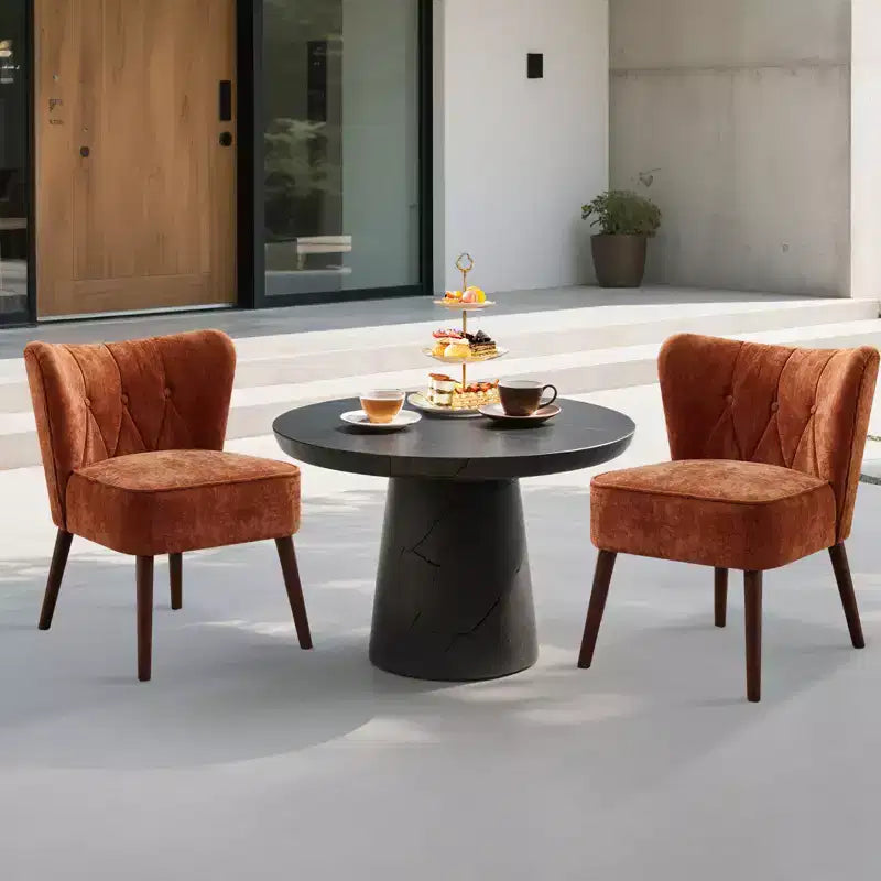 Poltrona moderna con schienale ad ali - Sedia lounge senza braccioli con gambe in legno, sedia laterale imbottita trapuntata per toeletta, tessuto confortevole, per soggiorno, camera da letto, patio