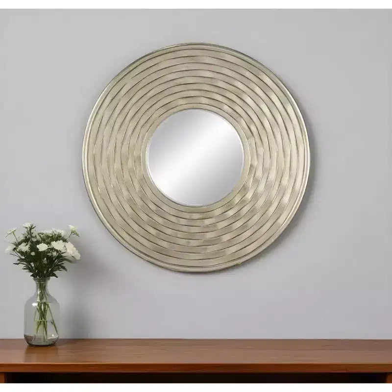 Specchio Rotondo Argento da 78 cm con Cornice Spessa Dimensionale