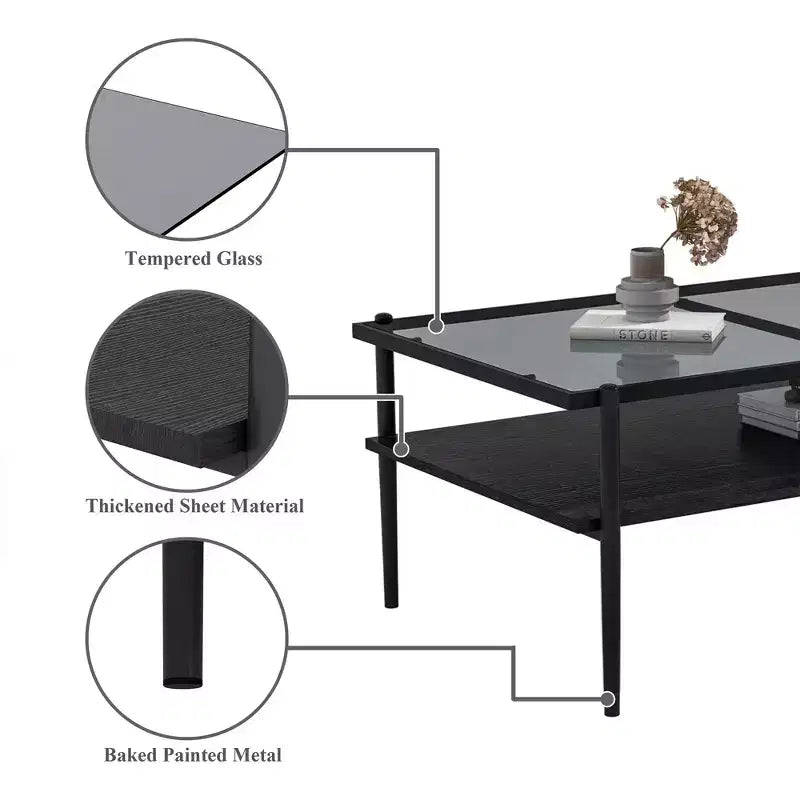 Tavolino da salotto e tavolini d'appoggio set da 3, tavoli in vetro temperato con strato in MDF, tavoli moderni per soggiorno, vetro grigio