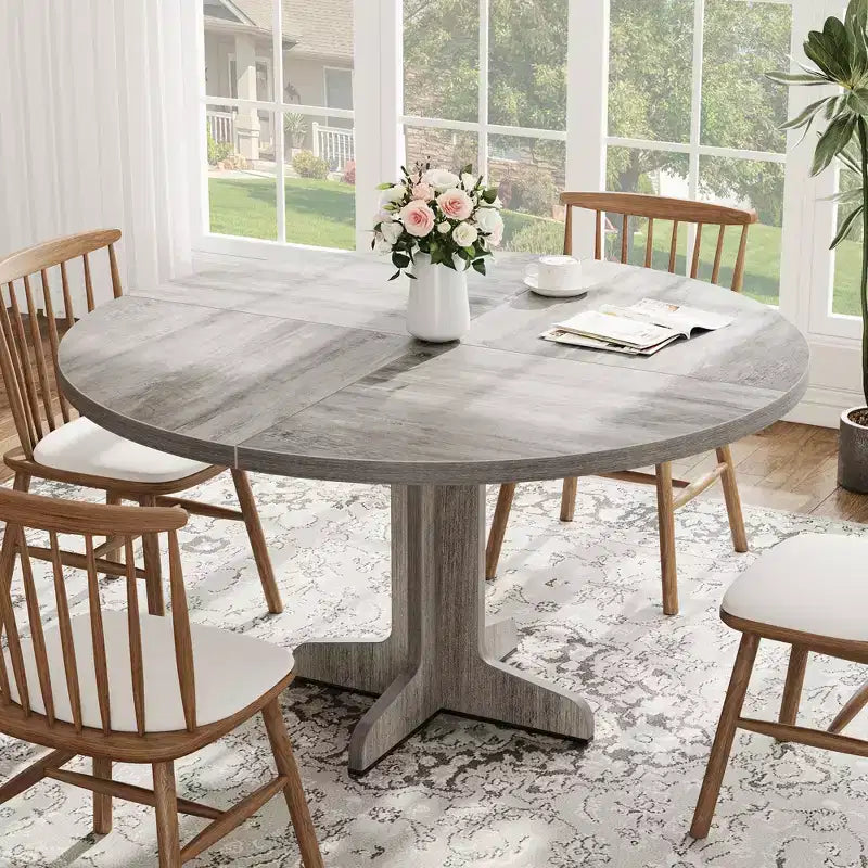 Tavolo da pranzo rotondo da 47 pollici per 4, tavolo con gambe curve, tavolo da pranzo moderno, base stabile, per cucina