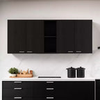 Mobiletto a muro decorativo nero in legno da 150 cm con 5 ripiani aperti