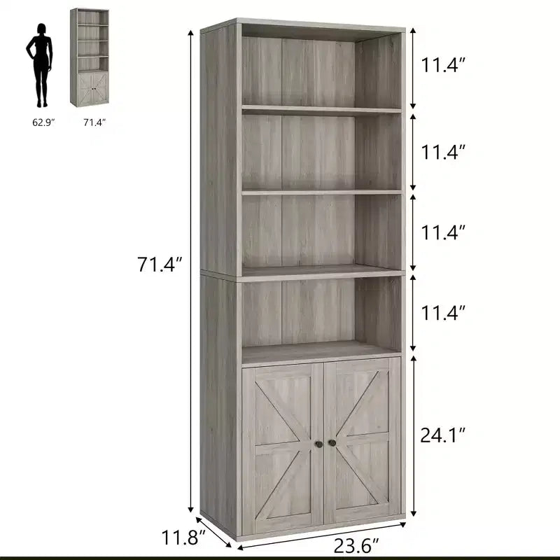 Libreria Coloniale con Ante a X – Scaffale Industriale a 6 Ripiani, 181 cm, Marrone