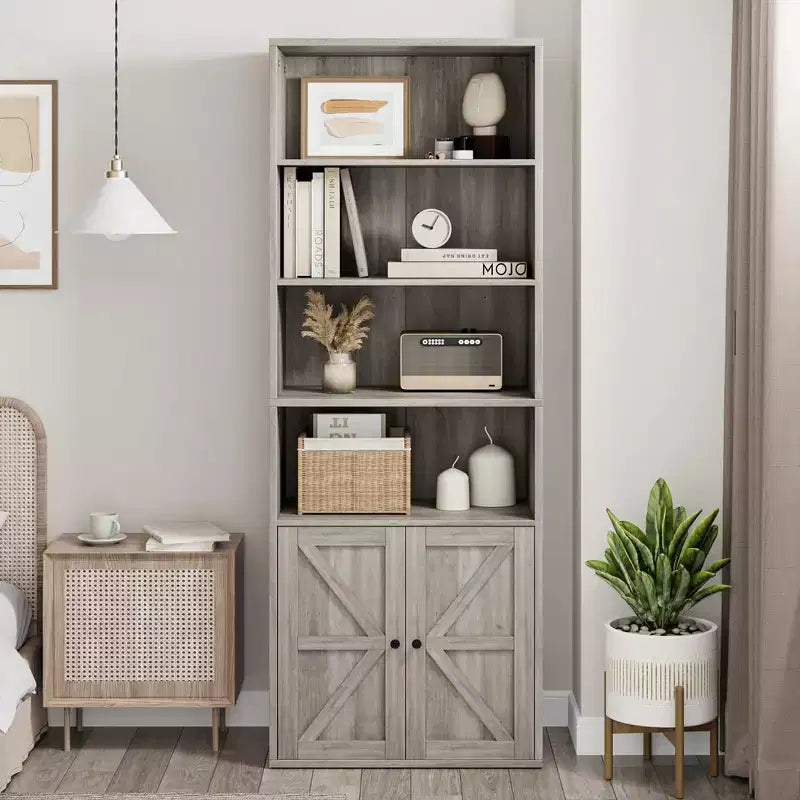 Libreria Coloniale con Ante a X – Scaffale Industriale a 6 Ripiani, 181 cm, Marrone