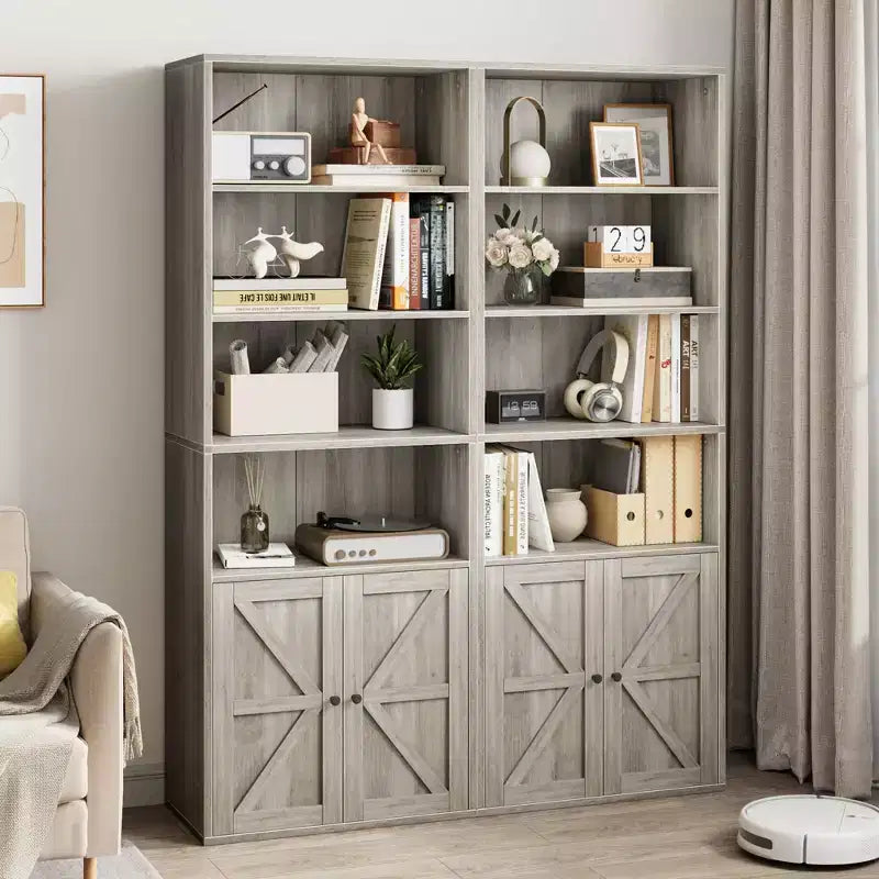 Libreria Coloniale con Ante a X – Scaffale Industriale a 6 Ripiani, 181 cm, Marrone