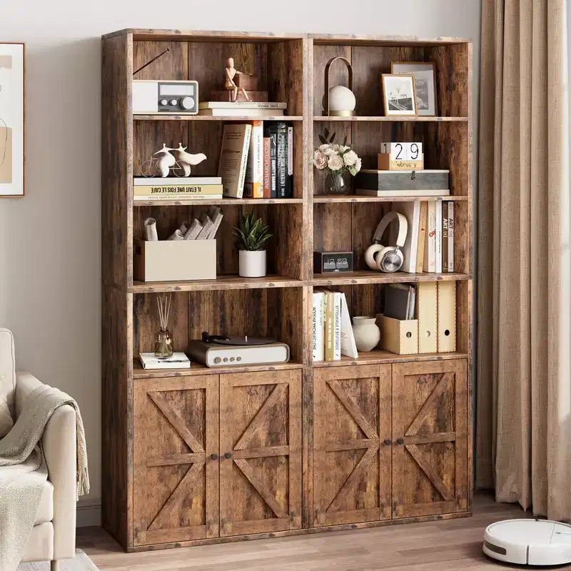 Libreria Coloniale con Ante a X – Scaffale Industriale a 6 Ripiani, 181 cm, Marrone