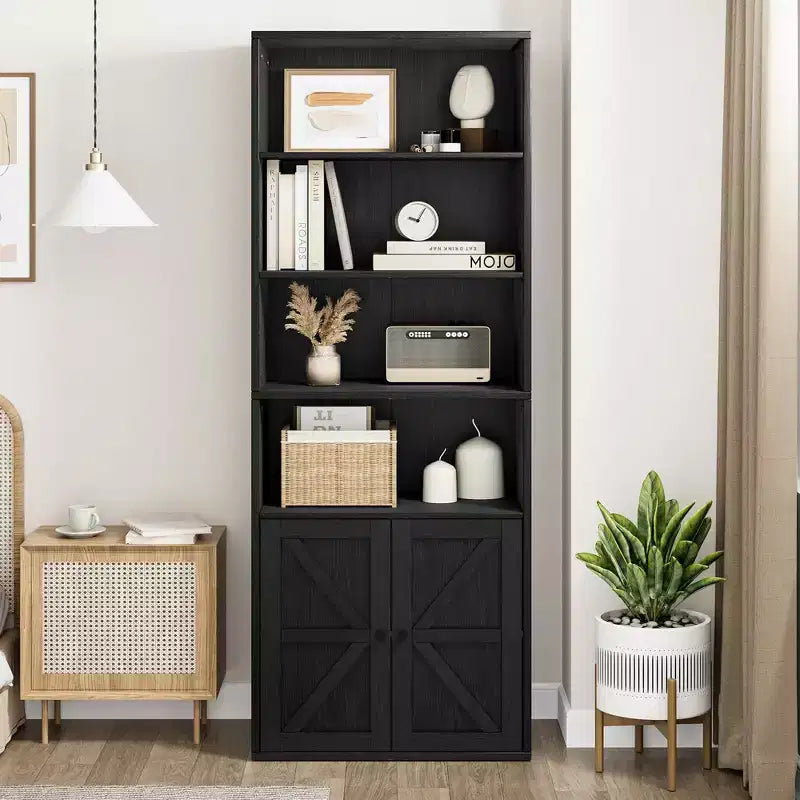 Libreria Coloniale con Ante a X – Scaffale Industriale a 6 Ripiani, 181 cm, Marrone