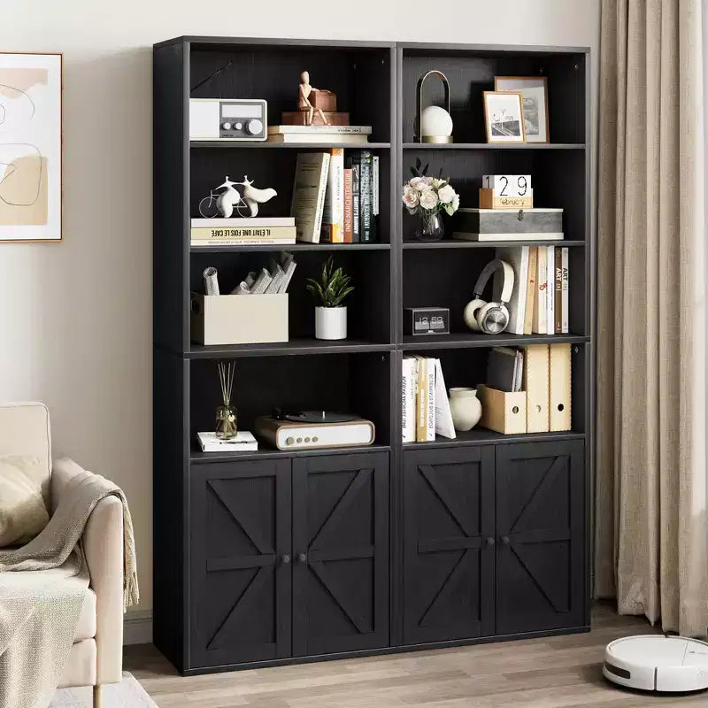 Libreria Coloniale con Ante a X – Scaffale Industriale a 6 Ripiani, 181 cm, Marrone