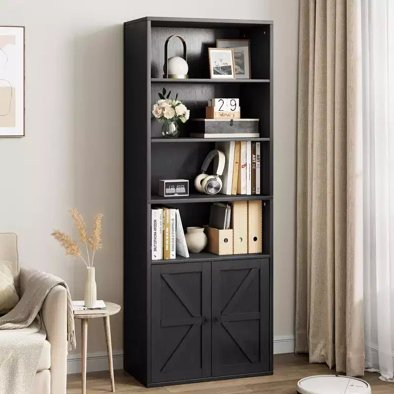 Libreria Coloniale con Ante a X – Scaffale Industriale a 6 Ripiani, 181 cm, Marrone