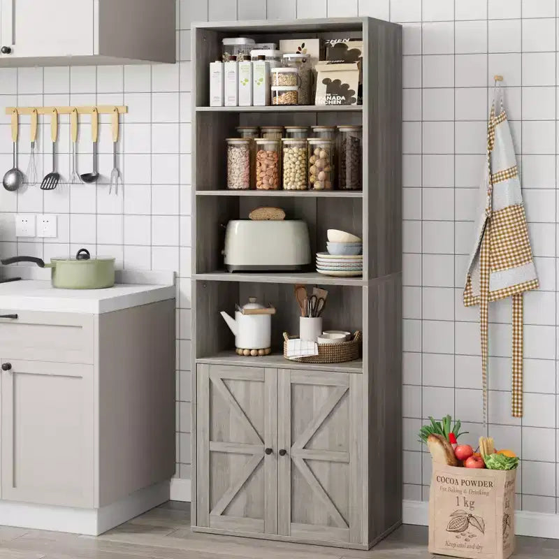 Libreria Coloniale con Ante a X – Scaffale Industriale a 6 Ripiani, 181 cm, Marrone
