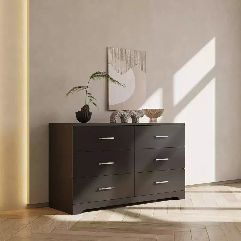 Comò nero a 6 cassetti – Comò doppio largo 120 cm