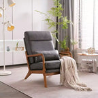 Karl Home High Back Solid Wood Armrest Backrest Iron Frame Linen Indoor Leisure Chair
