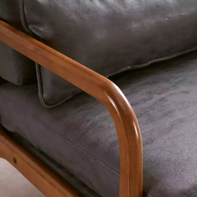 Sedia da salotto alta in lino con braccioli in legno massello e struttura in ferro