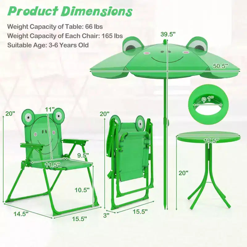 Set Tavolo da Picnic per Bambini con 2 Sedie Pieghevoli e Ombrellone Regolabile