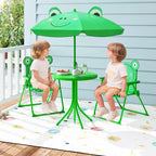 Set Tavolo da Picnic per Bambini con 2 Sedie Pieghevoli e Ombrellone Regolabile