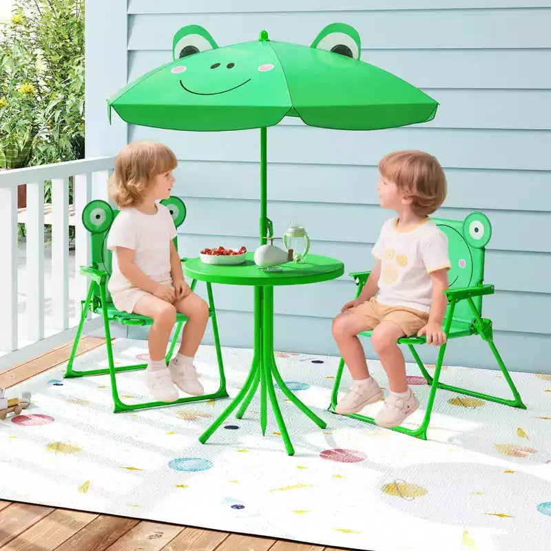 Set Tavolo da Picnic per Bambini con 2 Sedie Pieghevoli e Ombrellone Regolabile