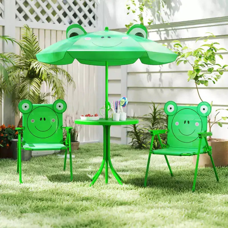 Set Tavolo da Picnic per Bambini con 2 Sedie Pieghevoli e Ombrellone Regolabile