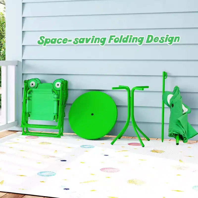 Set Tavolo da Picnic per Bambini con 2 Sedie Pieghevoli e Ombrellone Regolabile