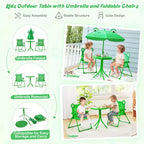 Set Tavolo da Picnic per Bambini con 2 Sedie Pieghevoli e Ombrellone Regolabile
