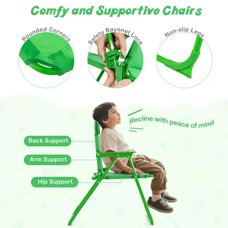 Set Tavolo da Picnic per Bambini con 2 Sedie Pieghevoli e Ombrellone Regolabile