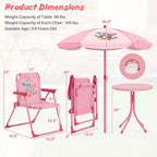 Set Tavolo da Picnic per Bambini con 2 Sedie Pieghevoli e Ombrellone Regolabile