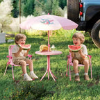 Set Tavolo da Picnic per Bambini con 2 Sedie Pieghevoli e Ombrellone Regolabile