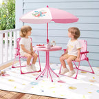 Set Tavolo da Picnic per Bambini con 2 Sedie Pieghevoli e Ombrellone Regolabile