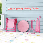 Set Tavolo da Picnic per Bambini con 2 Sedie Pieghevoli e Ombrellone Regolabile