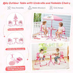 Set Tavolo da Picnic per Bambini con 2 Sedie Pieghevoli e Ombrellone Regolabile