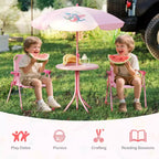 Set Tavolo da Picnic per Bambini con 2 Sedie Pieghevoli e Ombrellone Regolabile