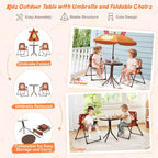 Set Tavolo da Picnic per Bambini con 2 Sedie Pieghevoli e Ombrellone Regolabile