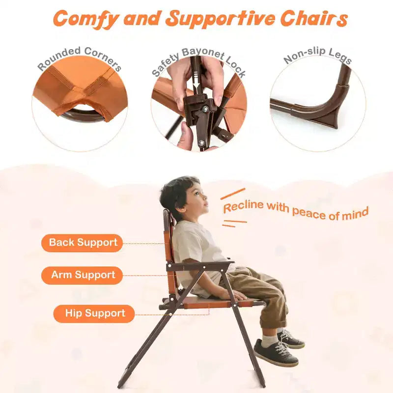 Set Tavolo da Picnic per Bambini con 2 Sedie Pieghevoli e Ombrellone Regolabile